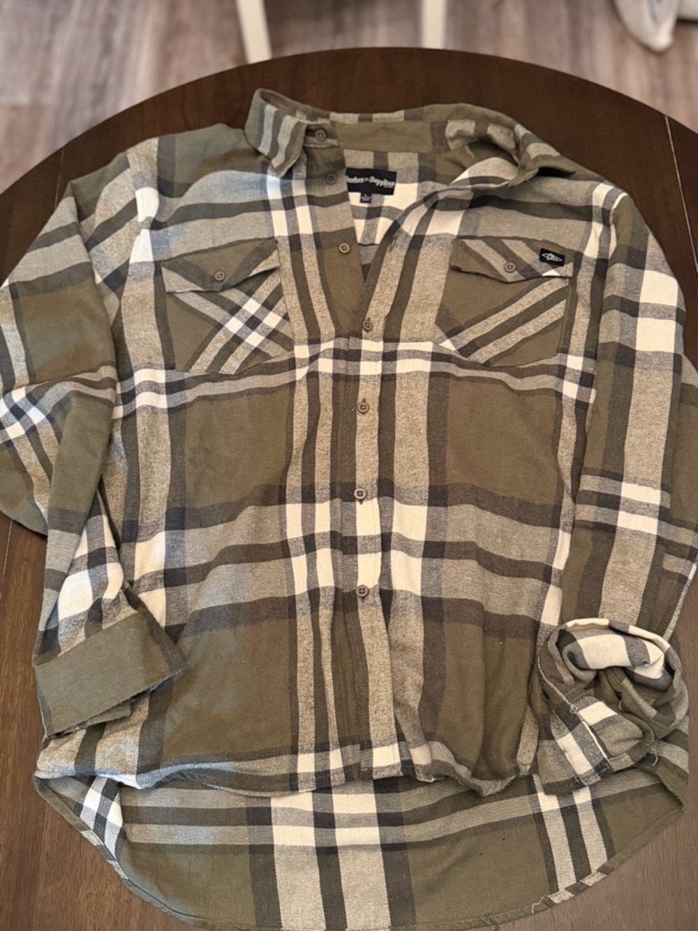 Olive Green Plaid Button-Up Shirt